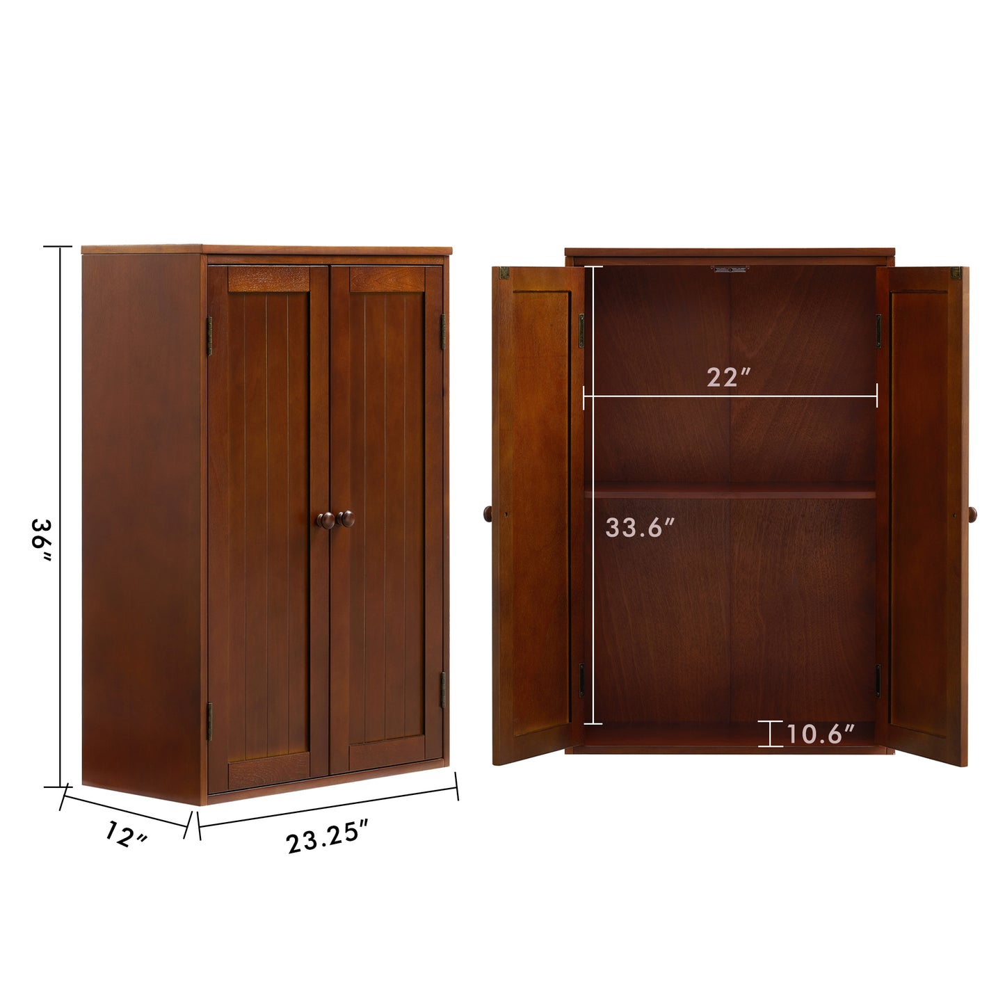 Bathroom Storage Cabinet Freestanding Wooden Floor Cabinet with Adjustable Shelf and Double Door Walnut