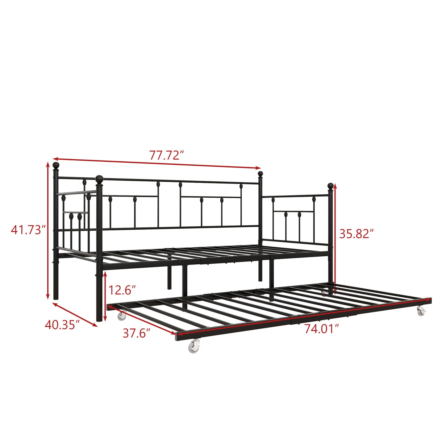 Metal Daybed Frame Twin Size Platform with trundle , No Box Spring Needed Black