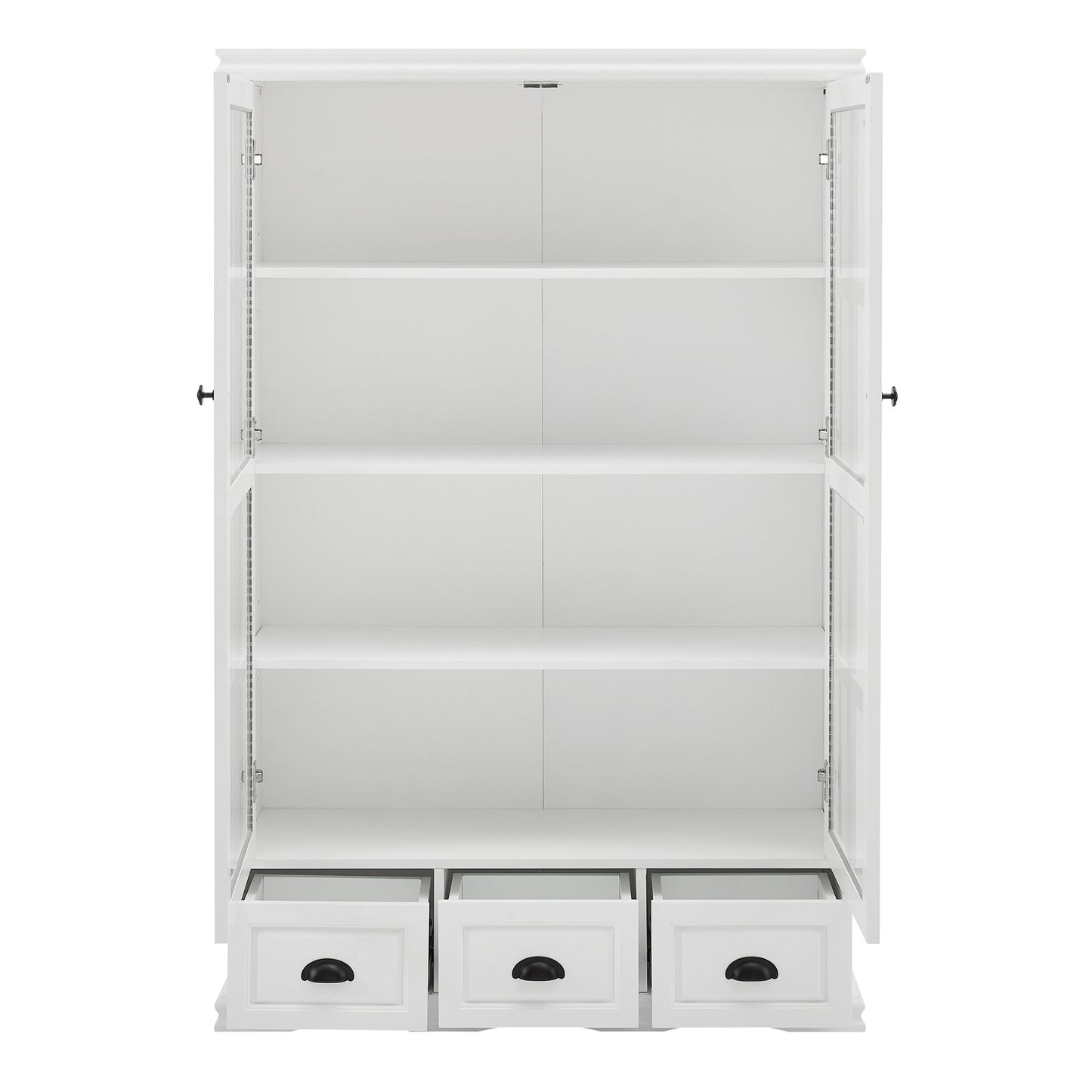 Storage Cabinet with Tempered Glass Doors Curio Cabinet with Adjustable Shelf Display Cabinet with Triple Drawers,White