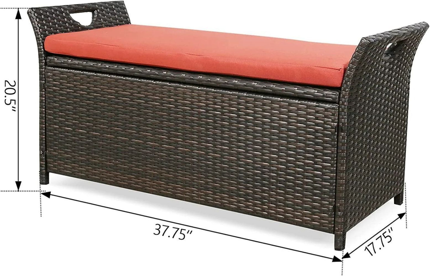 Patio Wicker Storage Bench Outdoor Rattan Deck Storage Box with Red Cushion