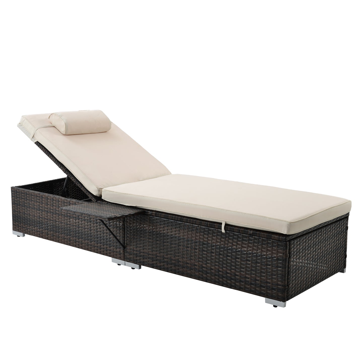 SAME AS W213S00037 :Outdoor PE Wicker Chaise Lounge - 2 Piece patio lounge chair; chase longue; lazy boy recliner; outdoor lounge chairs set of 2;beach chairs; recliner chair with side table