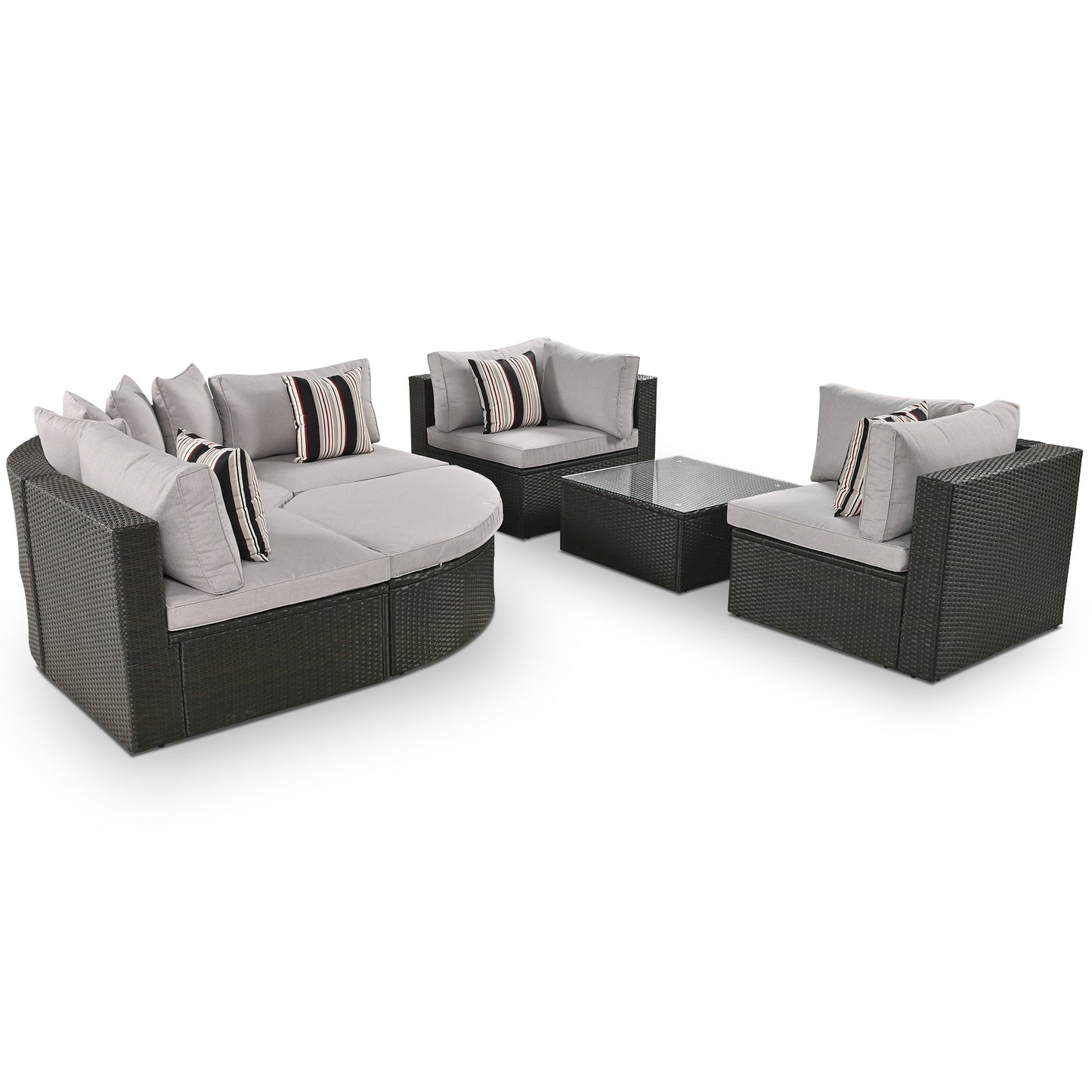 Modern 6-Seater Grey Wicker Patio Furniture Set