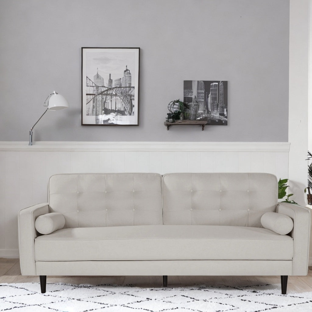 80 inch Wide Upholstered Sofa. Modern Fabric Sofa, Square Armrest (White)