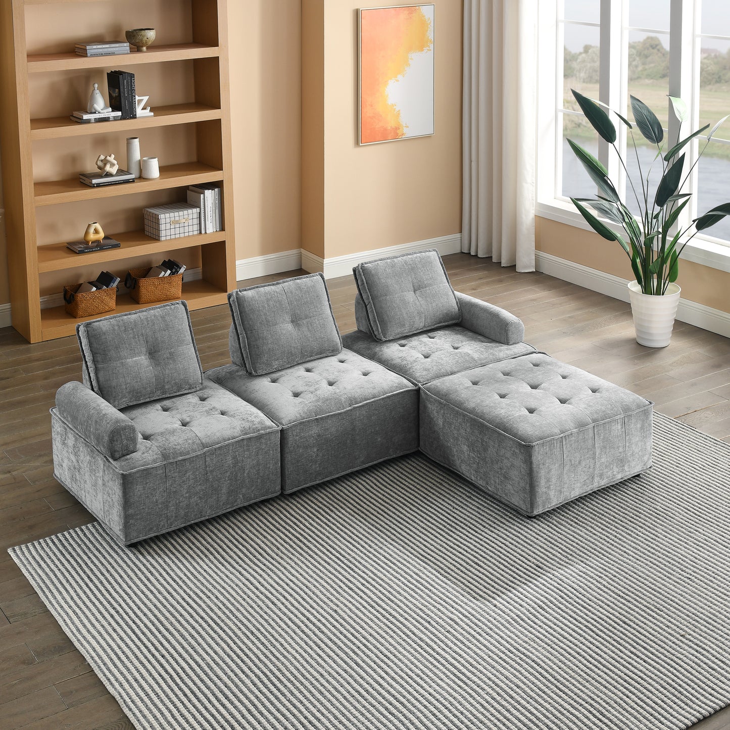 L-Shape Modular Sectional Sofa, DIY Combination, Chenille