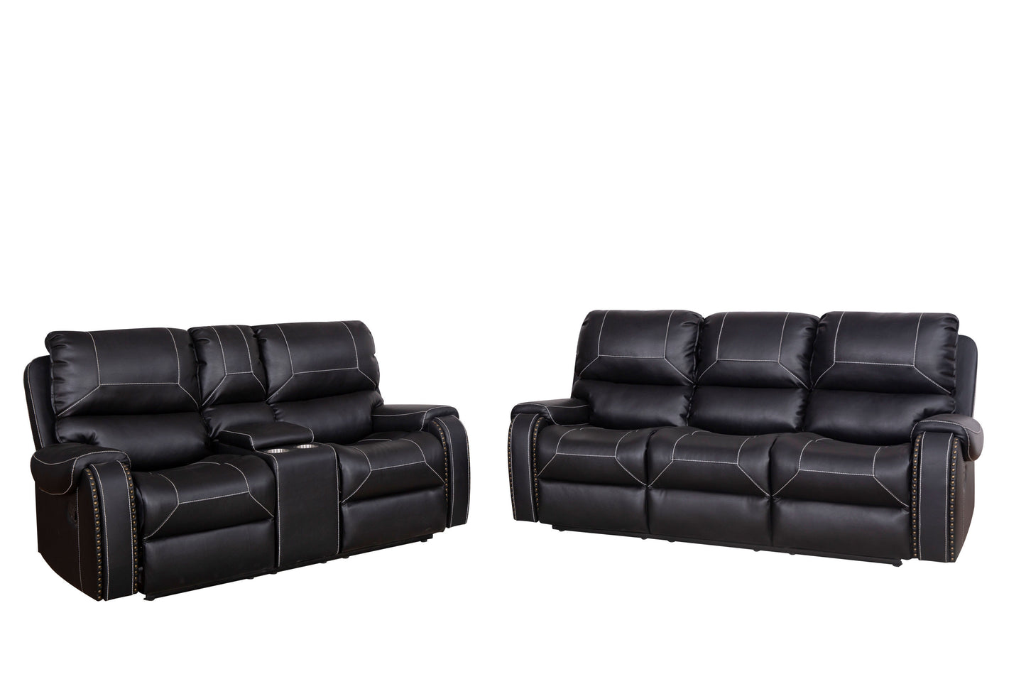 Faux Leather Reclining Sofa Couch Loveseat Sofa for Living Room Black