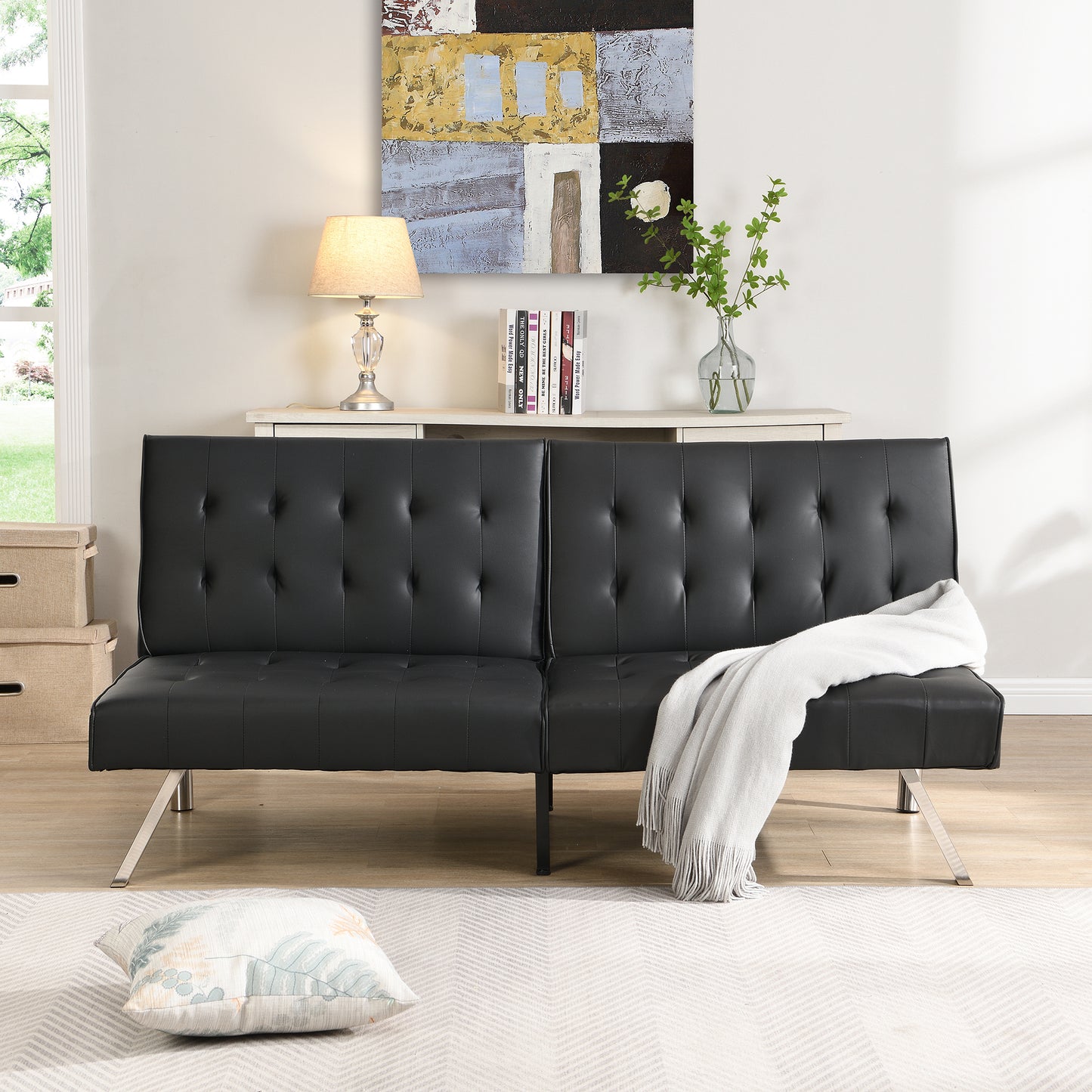 sofa bed black pvc