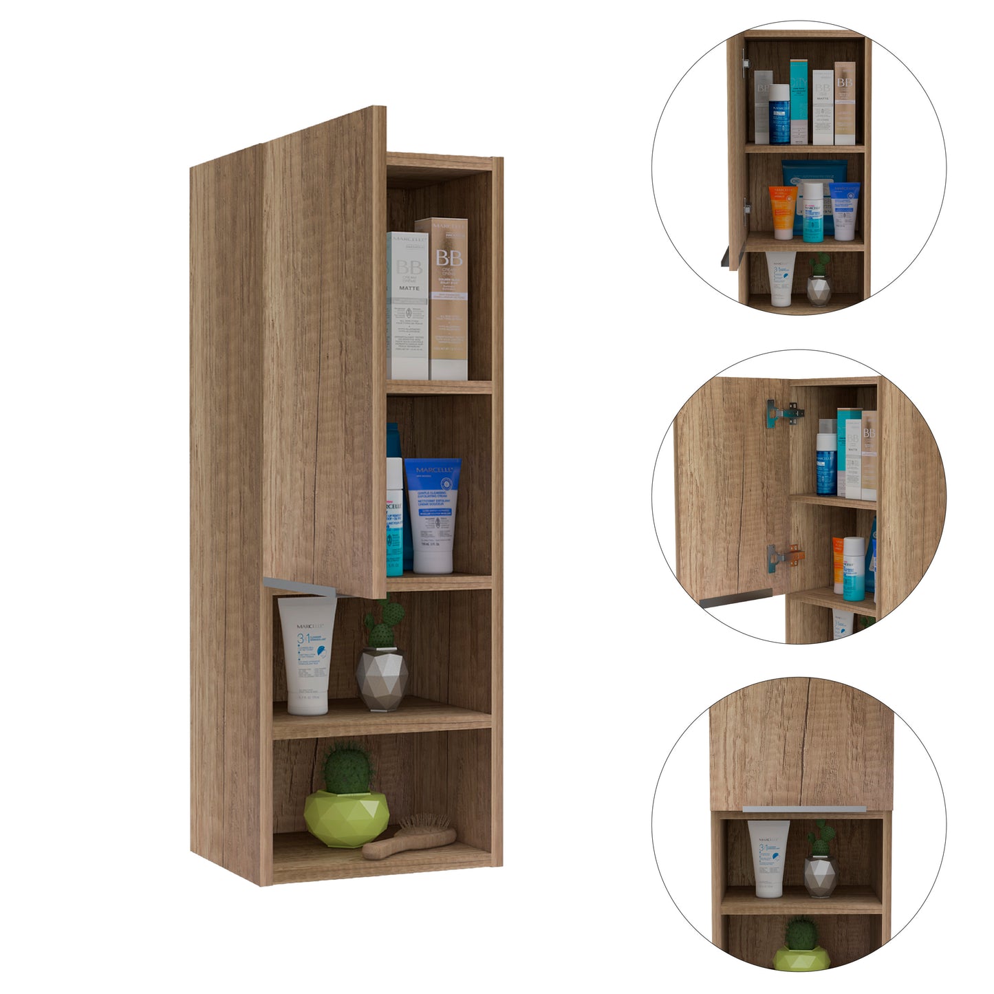 Mila Bathroom Cabinet, Two Interior  Shelves, Two External Shelves, Single Door Cabinet -Pine