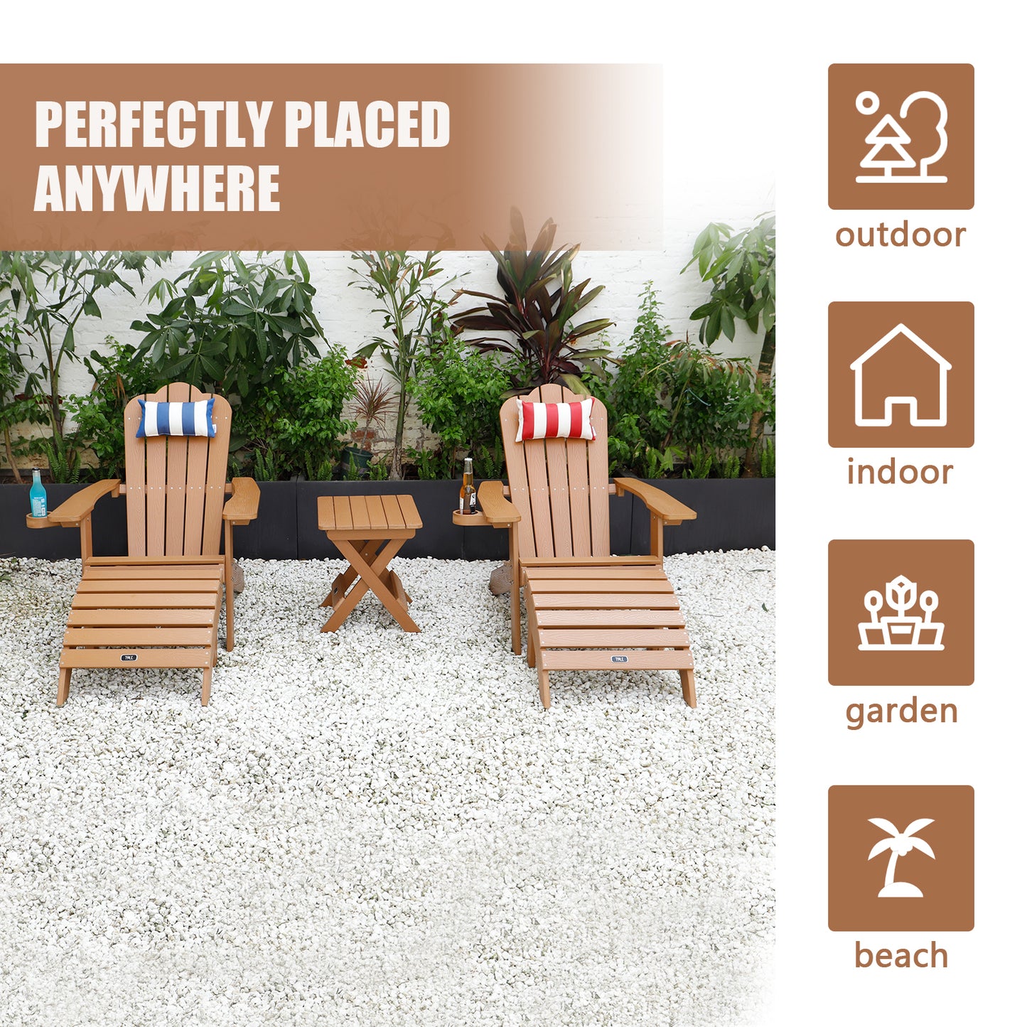 TALE Adirondack Chair Backyard Outdoor Furniture Painted Seating with Cup Holder All-Weather and Fade-Resistant Plastic Wood for Lawn Patio Deck Garden Porch Lawn Furniture Chairs Brown