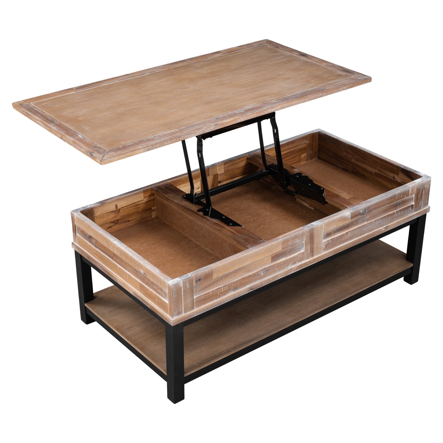 U-style Lift Top Coffee Table with Inner Storage