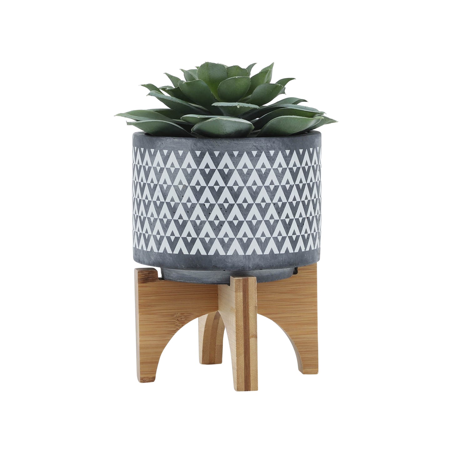 Ceramic 5" Aztec Planter on Wooden Stand - Gray