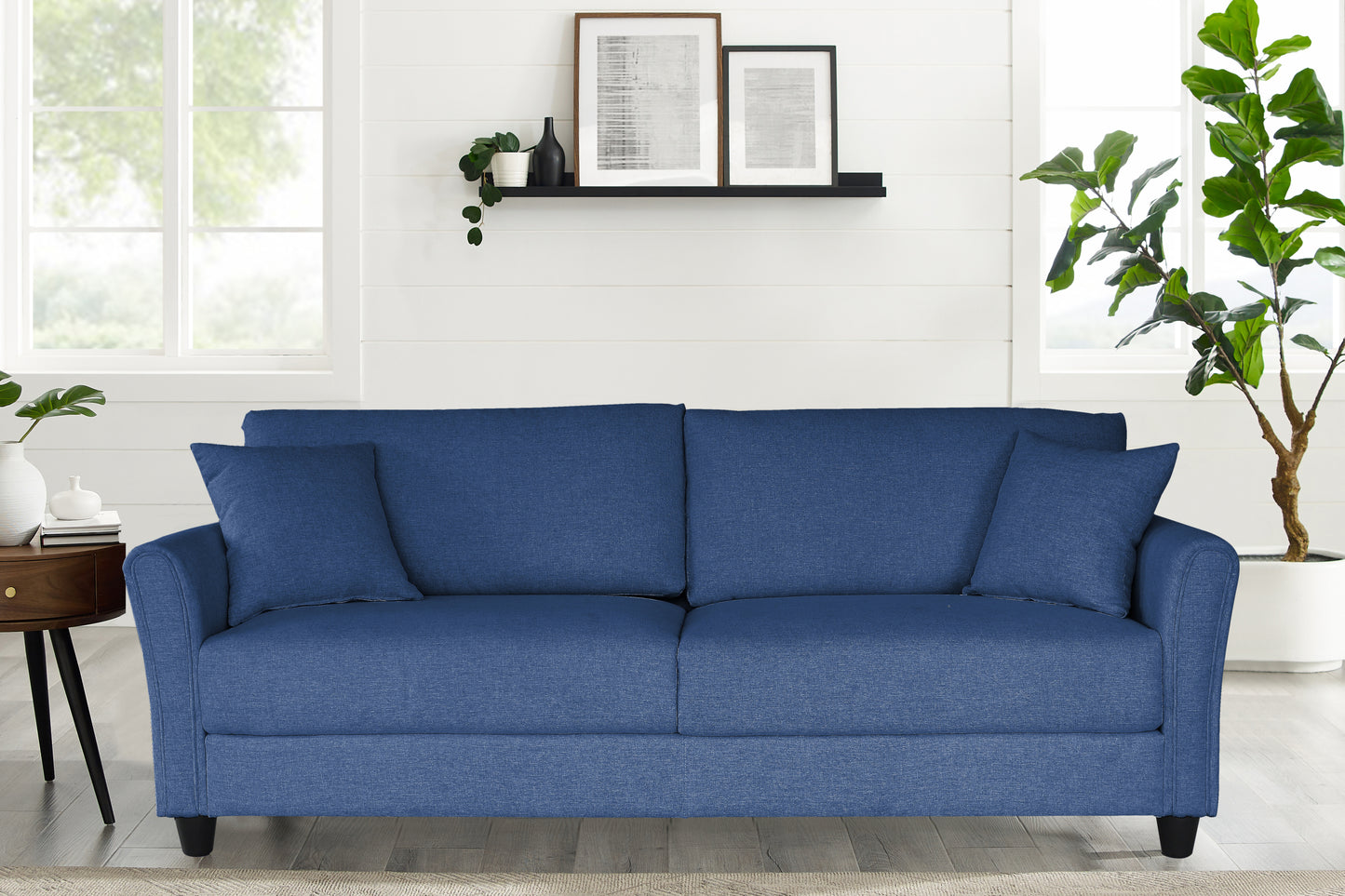 Blue three-seat sofa, linen