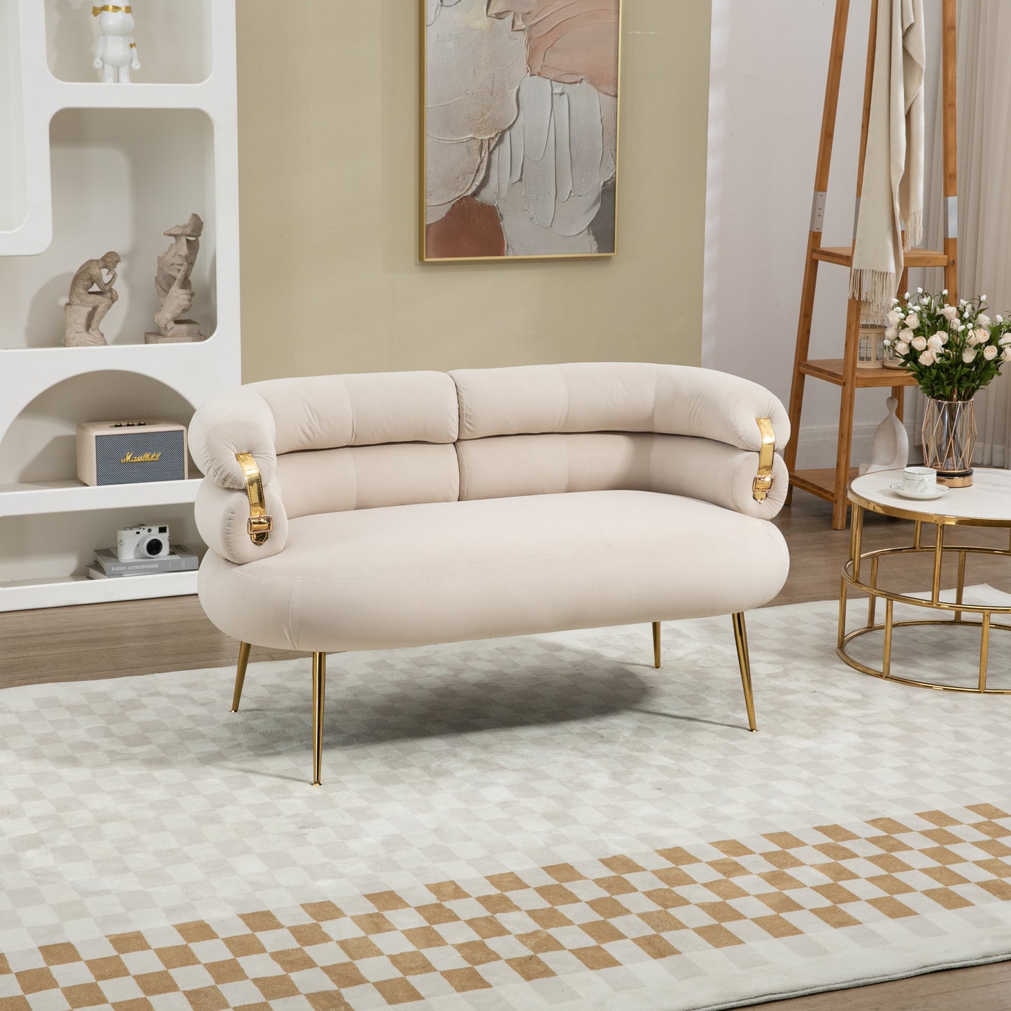 Accent Chair with Golden feet, beige