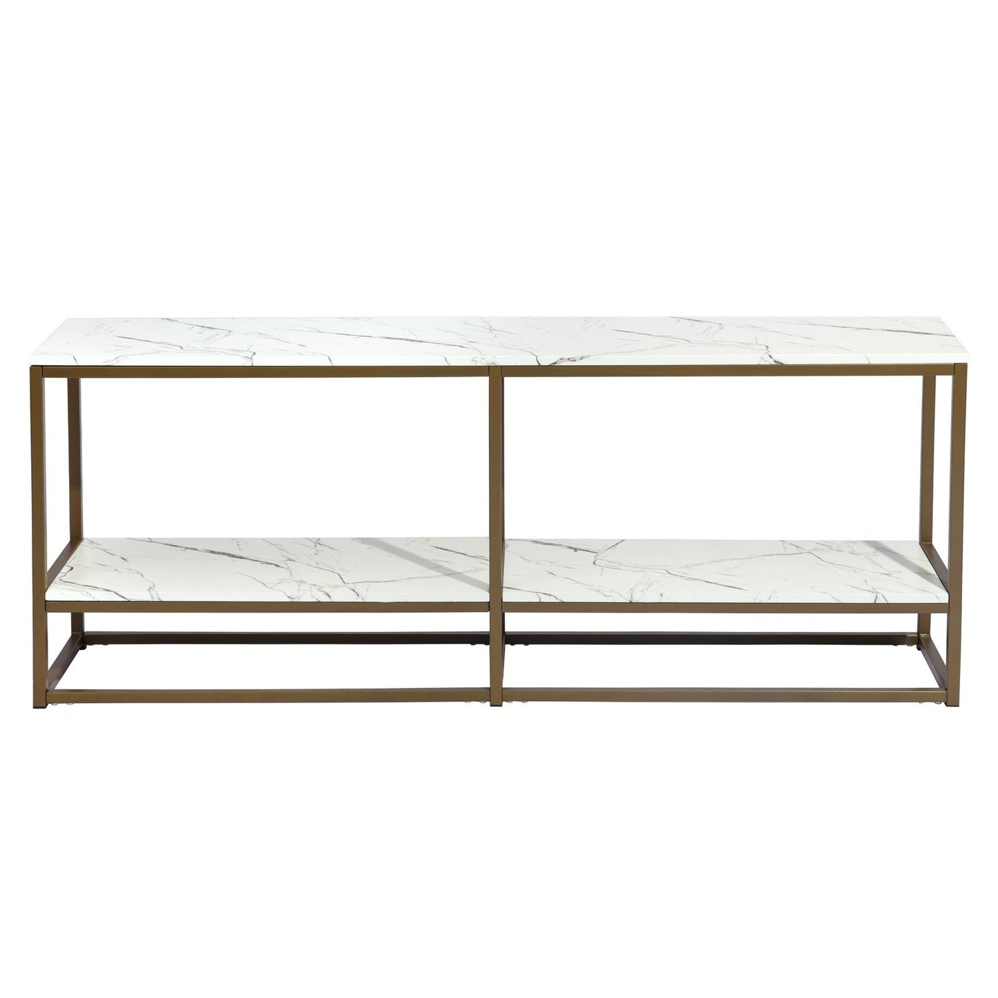 59.8 inch White Marble Gold Frame TV STAND With Storage