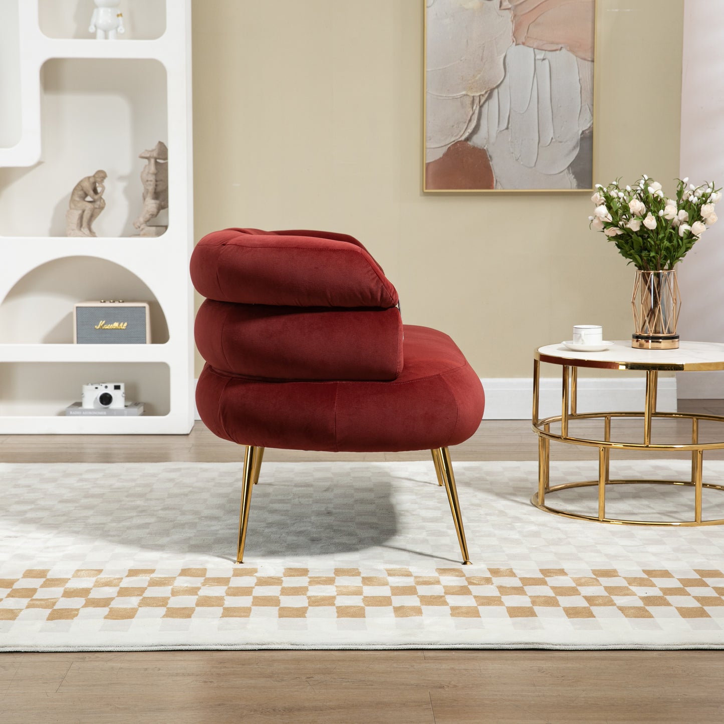 Accent Chair with Golden feet, red