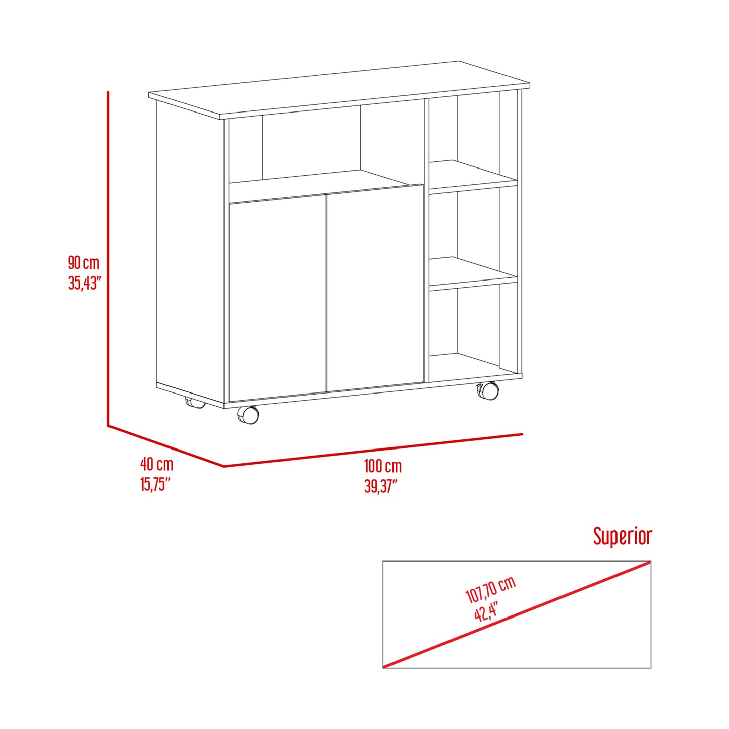 Kitchen Island Kamkacht, One Cabinet, Four Open Shelves, Light Oak / White Finish