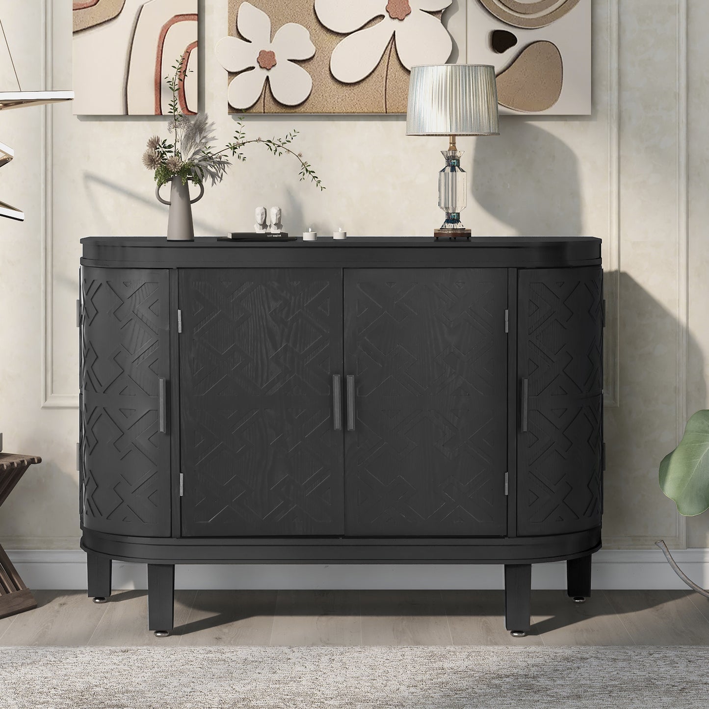 U-Style Accent Storage Cabinet Sideboard Wooden Cabinet with Antique Pattern Doors for Hallway, Entryway, Living Room, Bedroom