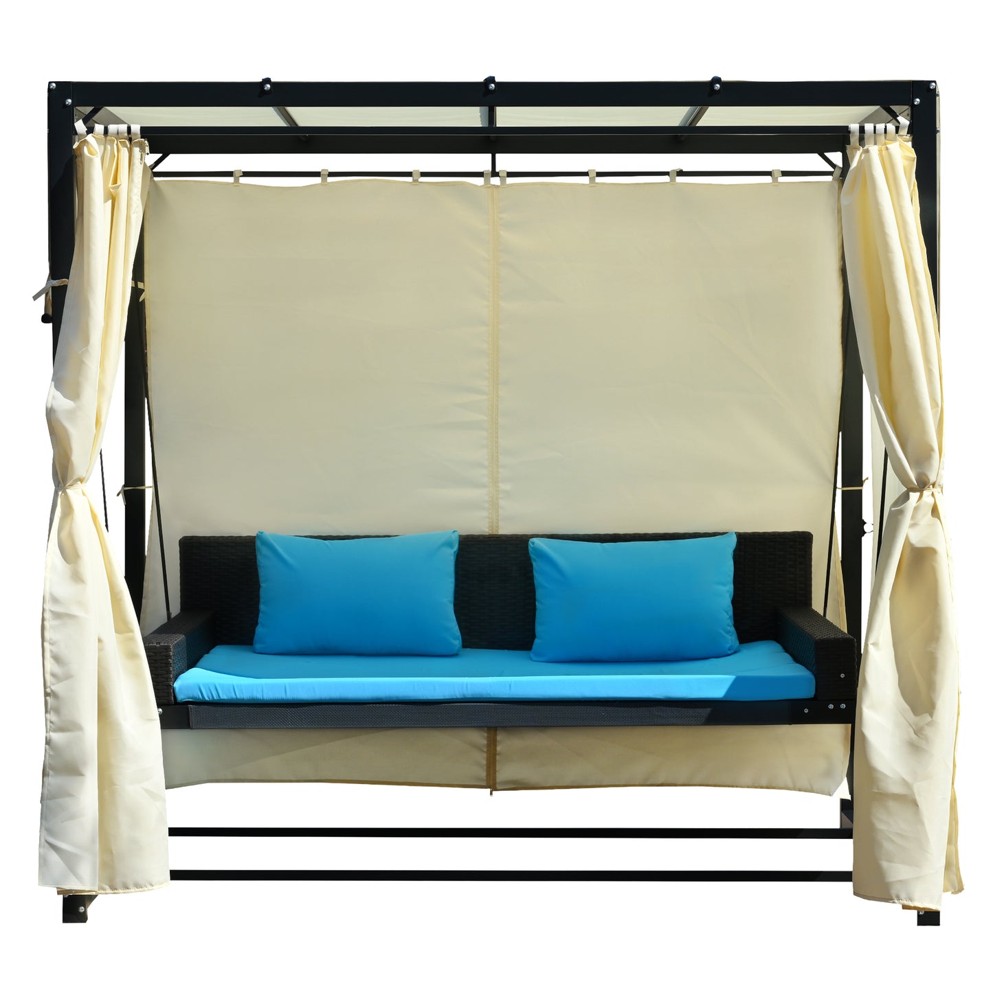 [VIDEO provided]U_Style 2-3 People Outdoor Swing Bed,Adjustable Curtains,Suitable For Balconies, Gardens And Other Places