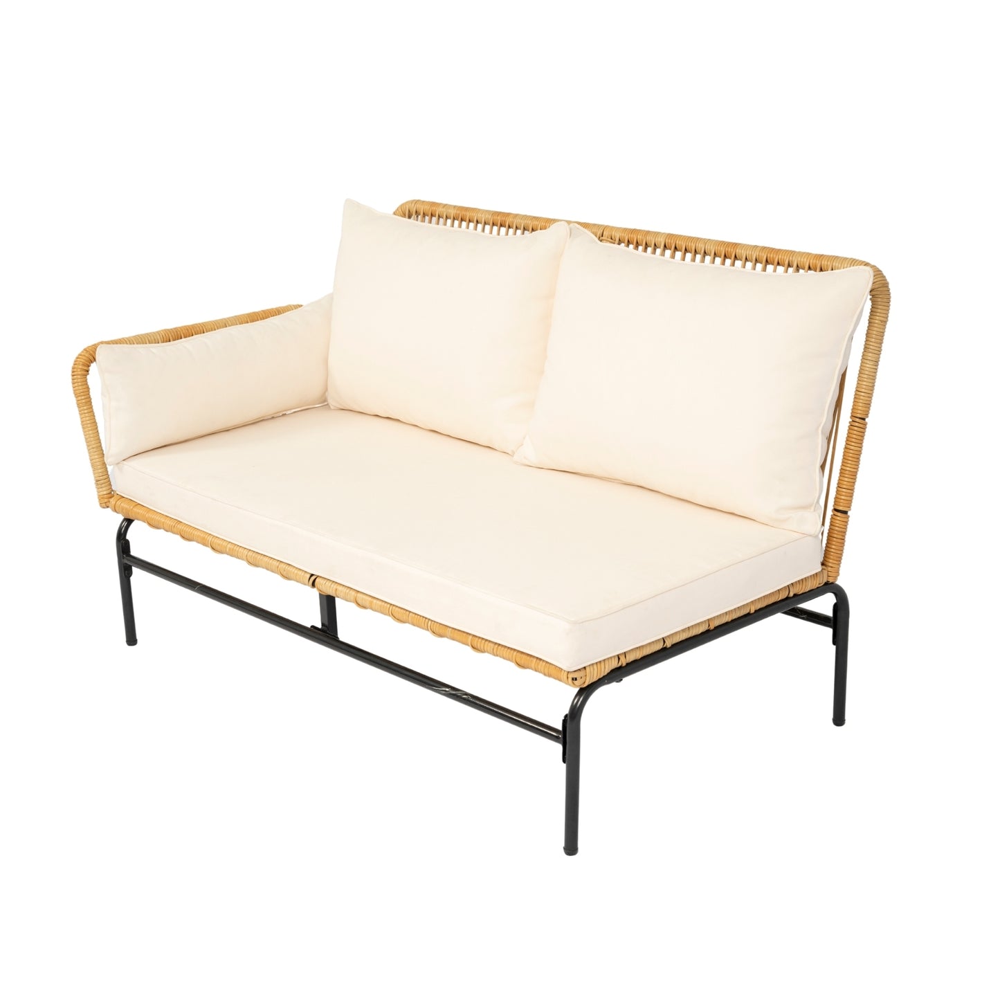 Modern 3-Piece Patio Furniture Set -Yellow Wicker + Creme Cushion