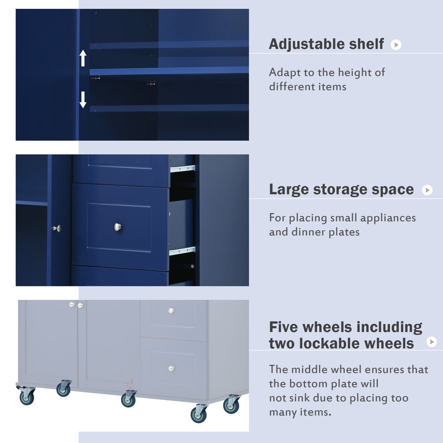 Rolling Mobile Kitchen Island with Drop Leaf - Solid Wood Top, Locking Wheels & Storage Cabinet 52.7 Inch Width(Dark blue)