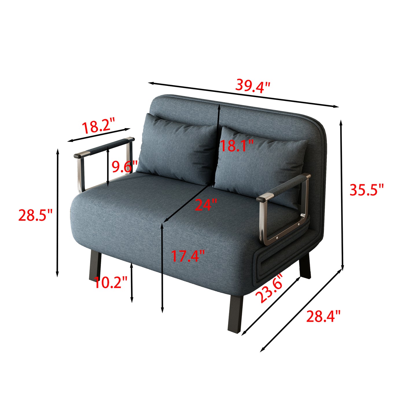 39″ Convertible Tri-Fold Sofa Bed