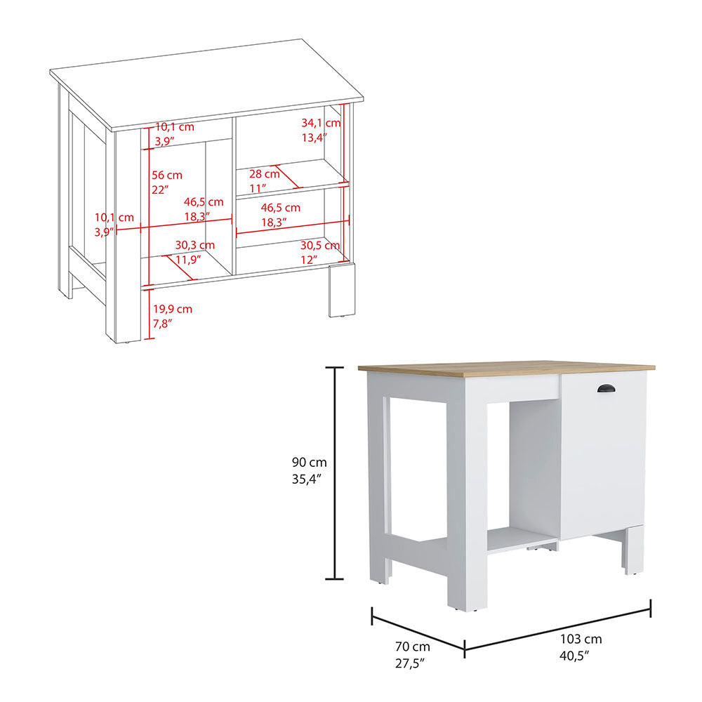 Kitchen island Shoproni, One Drawer, White Finish