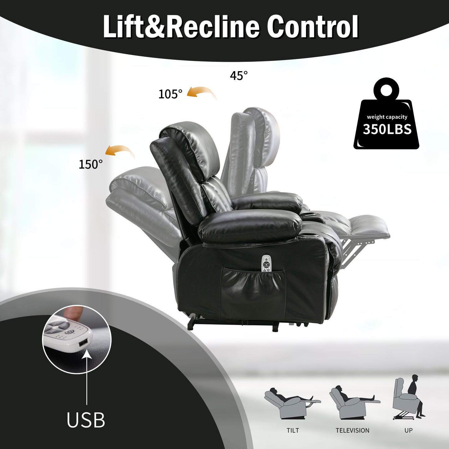 ComfortEase Ultra: The Ultimate Lift & Wellness Recliner with Heat, Massage, and Smart Features: BLACK