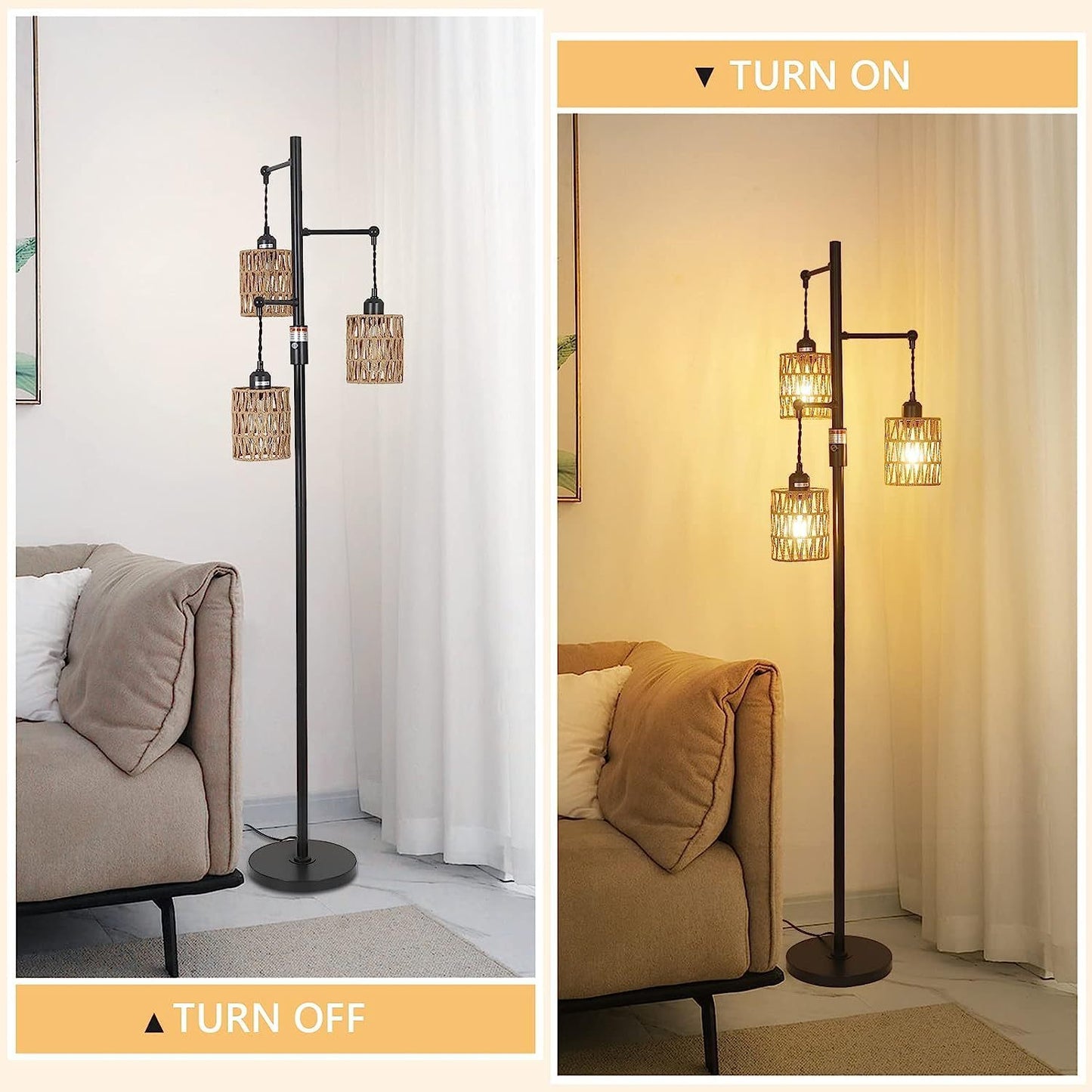 Catherine 3-Lights Boho Floor Lamp with Stepless Dimmer