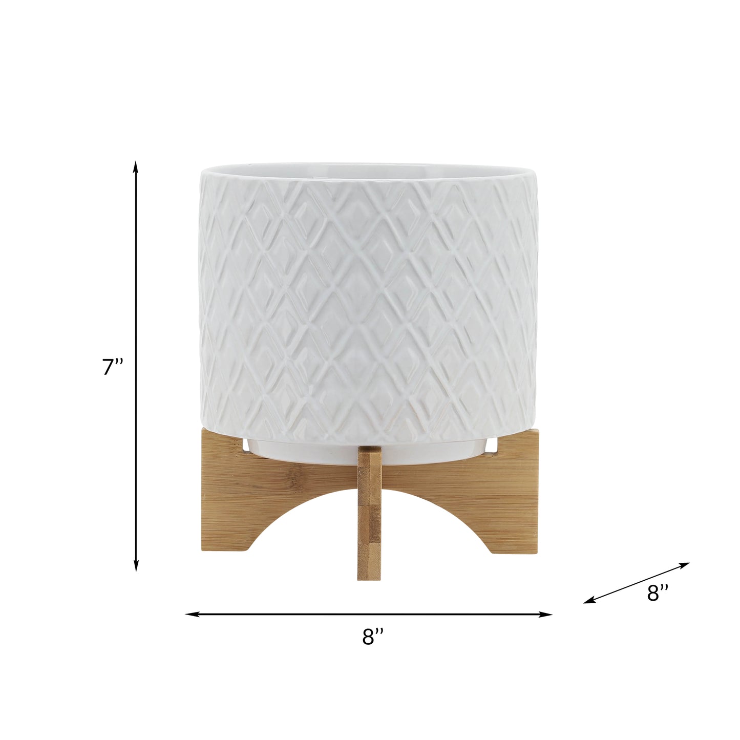 8" Diamond Planter with Stand - White