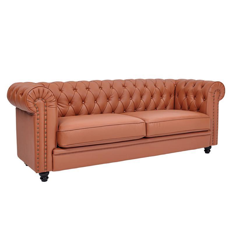 classic sofa 3-seat genuine leather solid wood oak feet