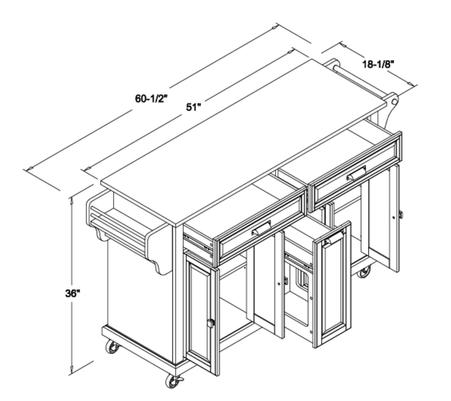 Cambridge Natural Wood Top Kitchen Island with Storage