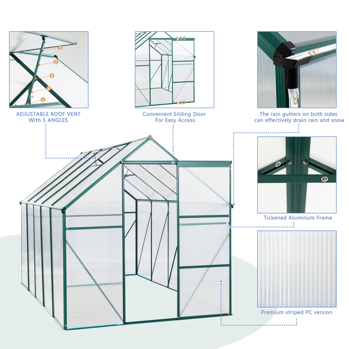 Polycarbonate Greenhouse Raised Base and Anchor Aluminum Heavy Duty