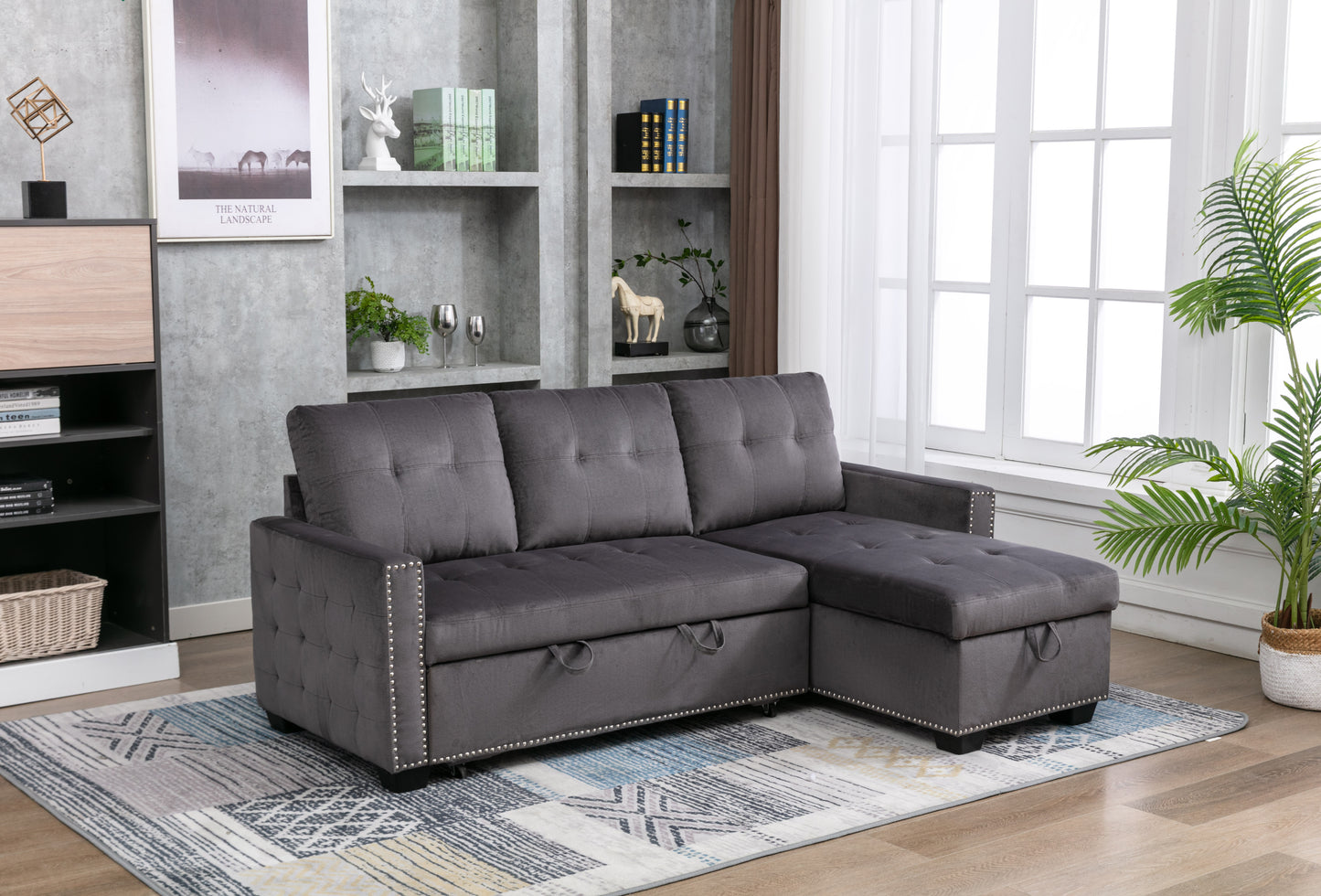 77" Reversible Sectional Storage Sleeper Sofa Bed