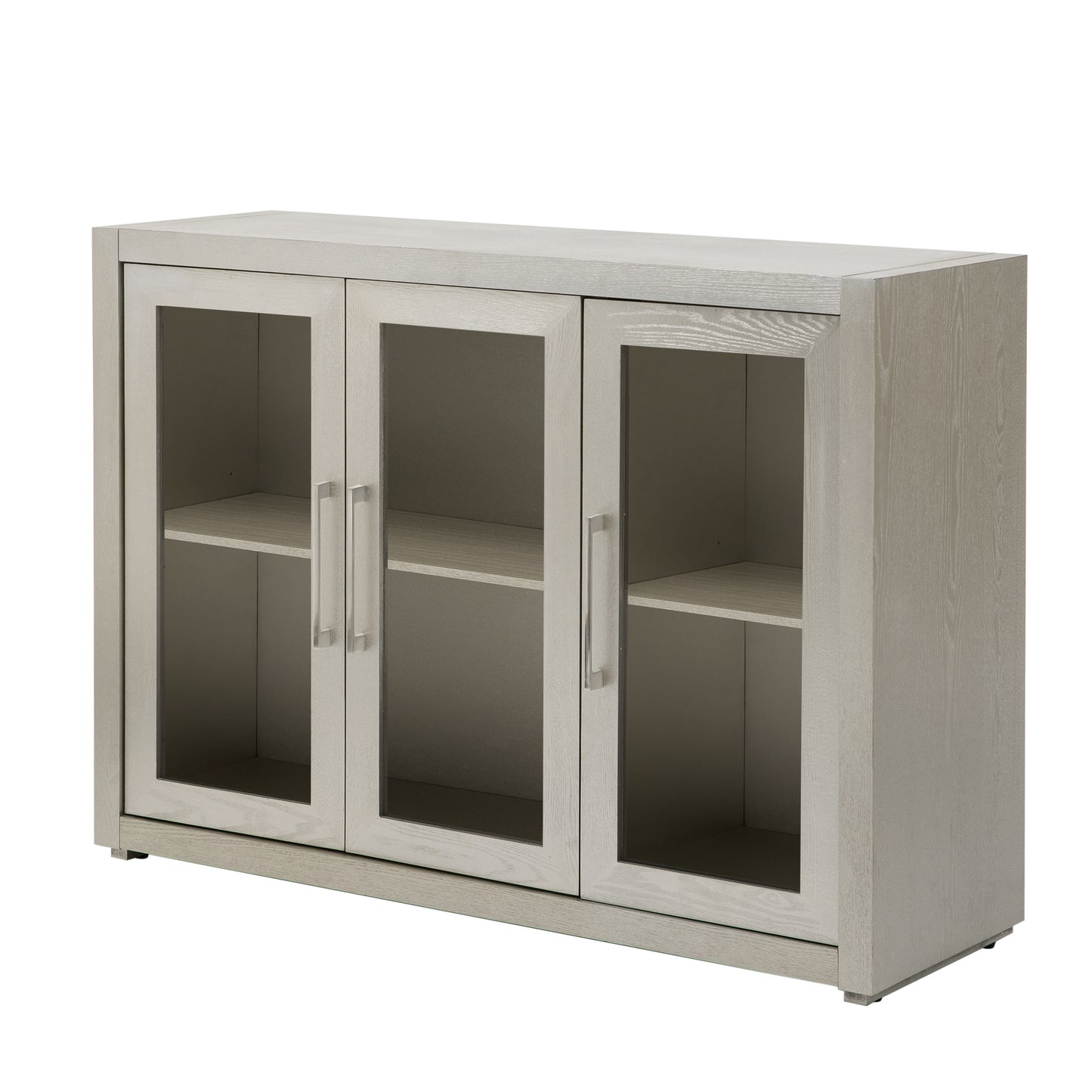 U-Style Wood Storage Cabinet with Three Tempered Glass Doors and Adjustable Shelf,Suitable for Living Room,Study and Entrance