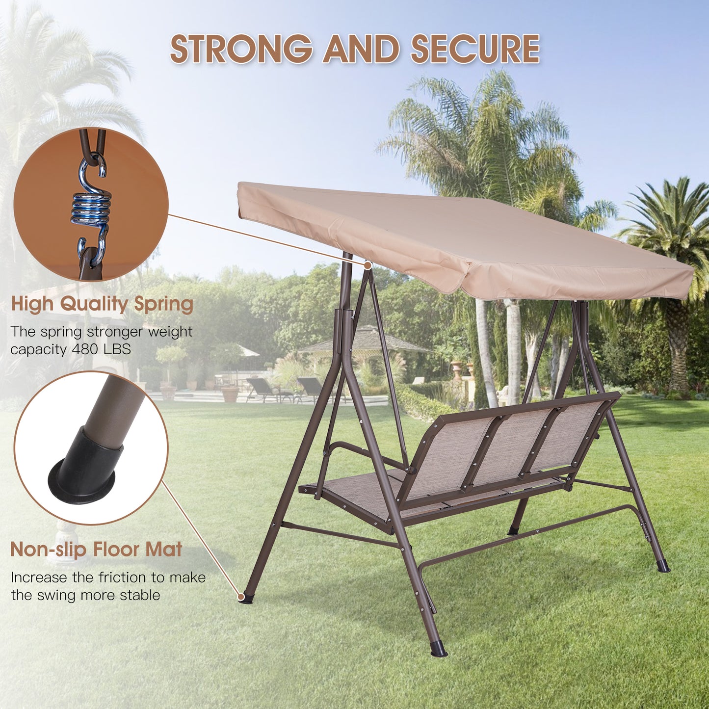 Outdoor Patio Swing for 3 Persons