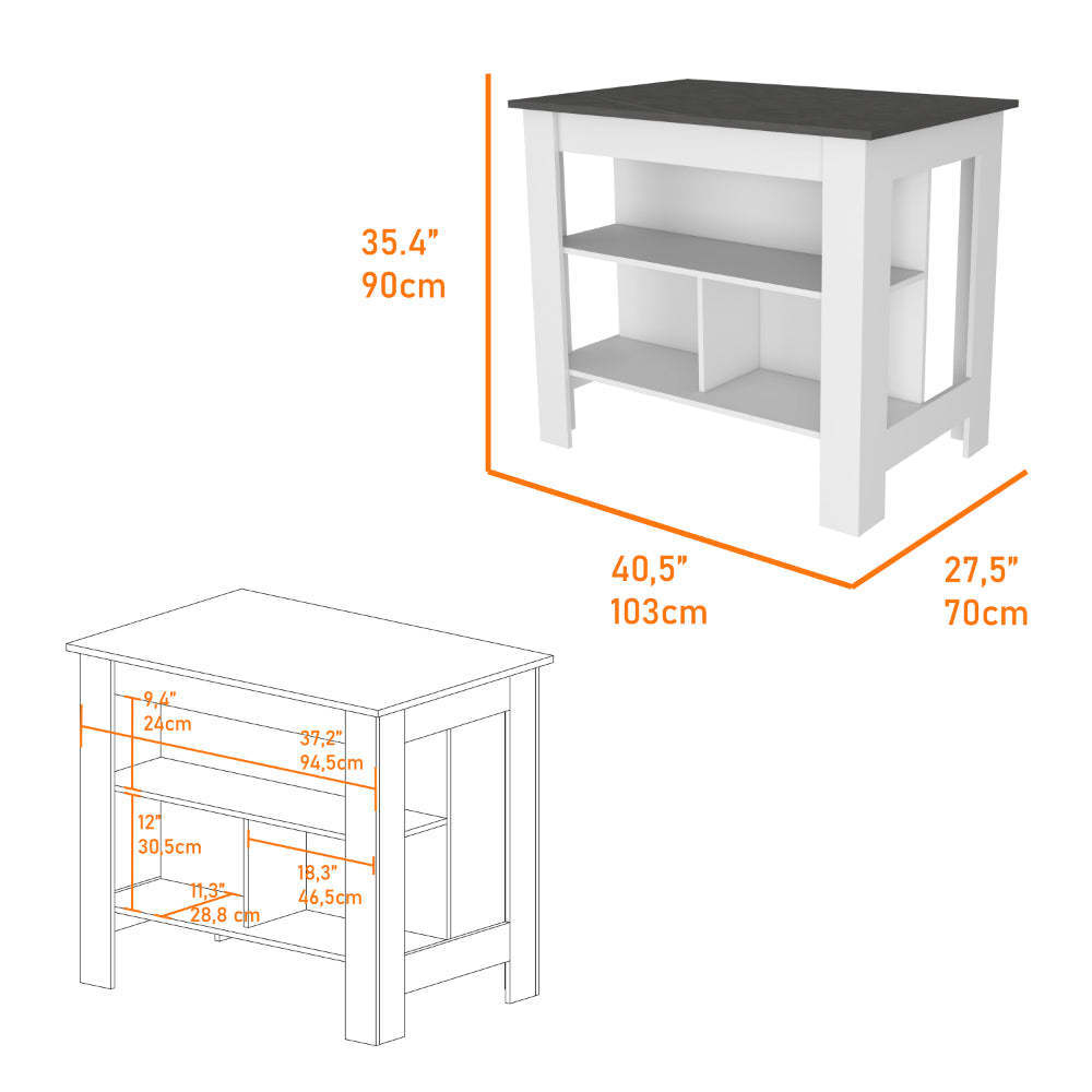 California 2 Piece Kitchen Set, Delos Kitchen Island + Barbados Pantry Cabinet , White /Onyx /Light Oak