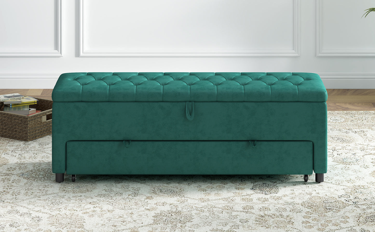 51.2" Button-Tufted Ottoman with Safety Close