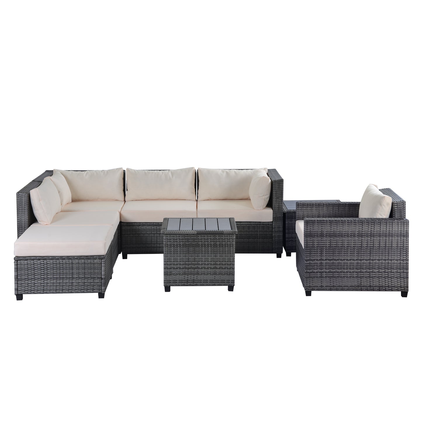 U_Style 8 Piece Rattan Sectional Seating Group with Cushions, Patio Furniture Sets, Outdoor Wicker Sectional（As same as WY000271AAA）