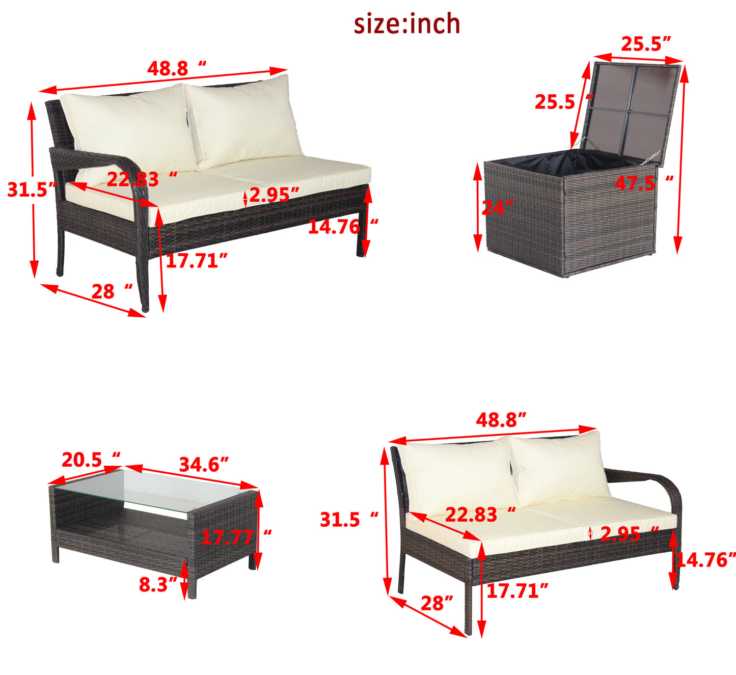 4pcs Rattan Patio Furniture Set