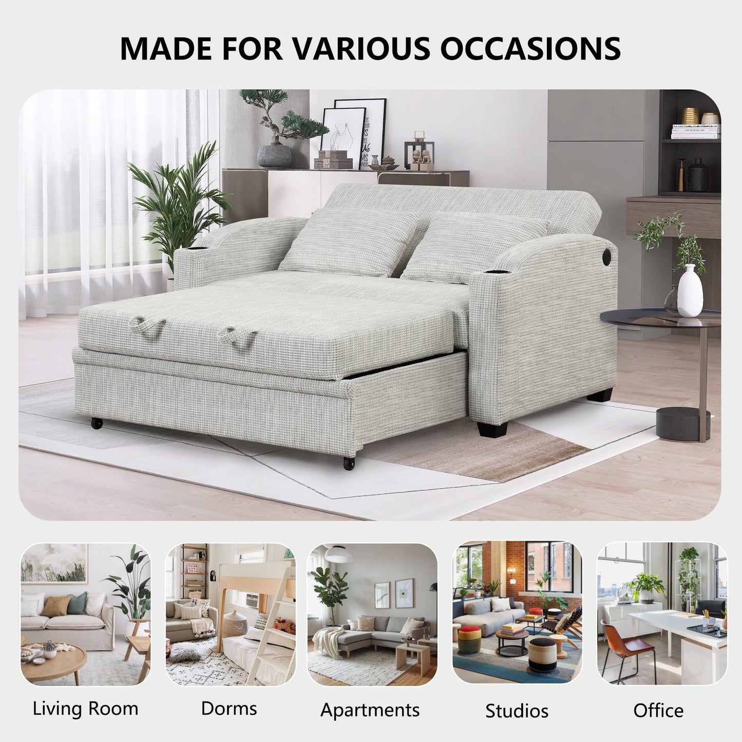 65" Modern  Pull Out Sofa Bed