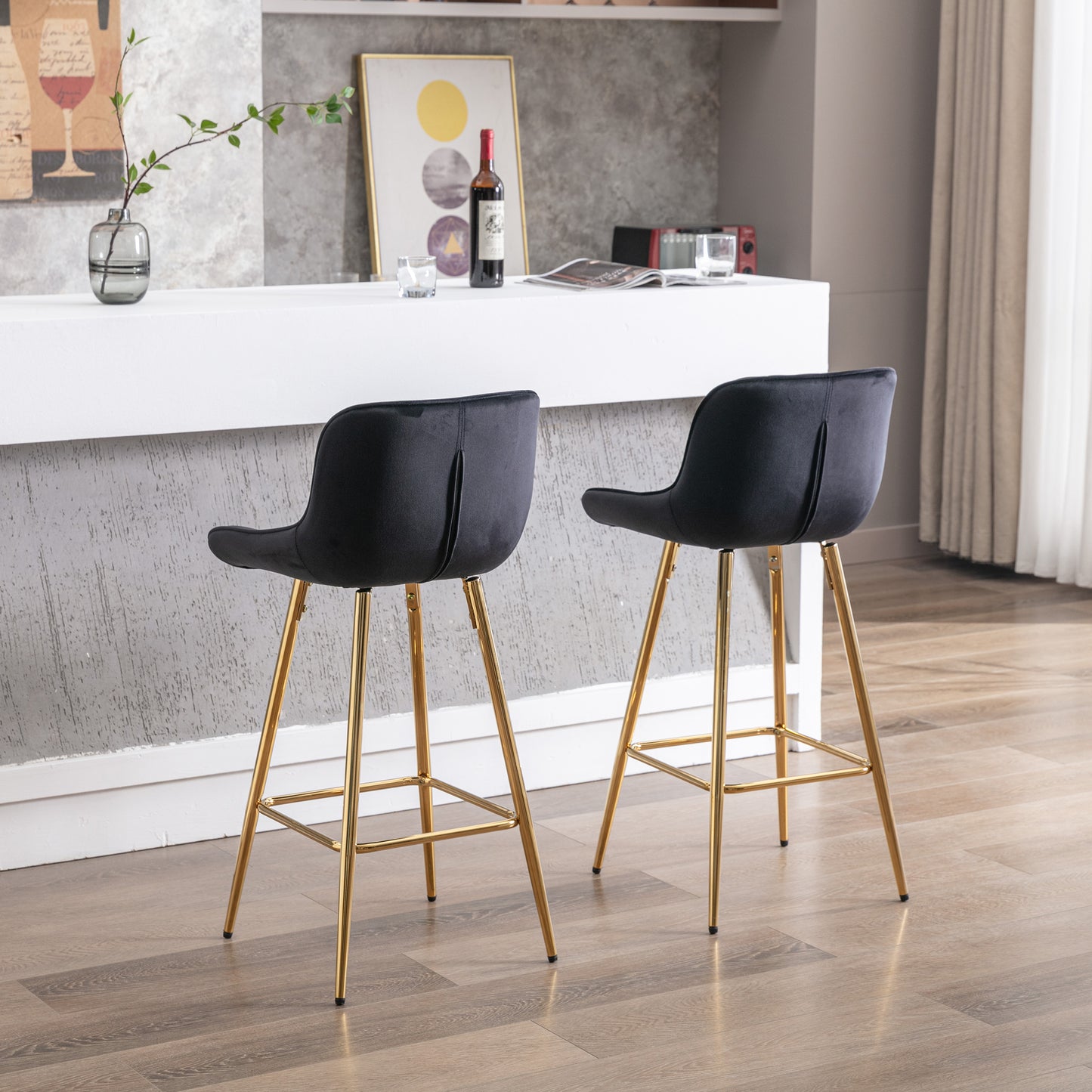 26 " Set of 2 Bar Stools with Chrome Footrest