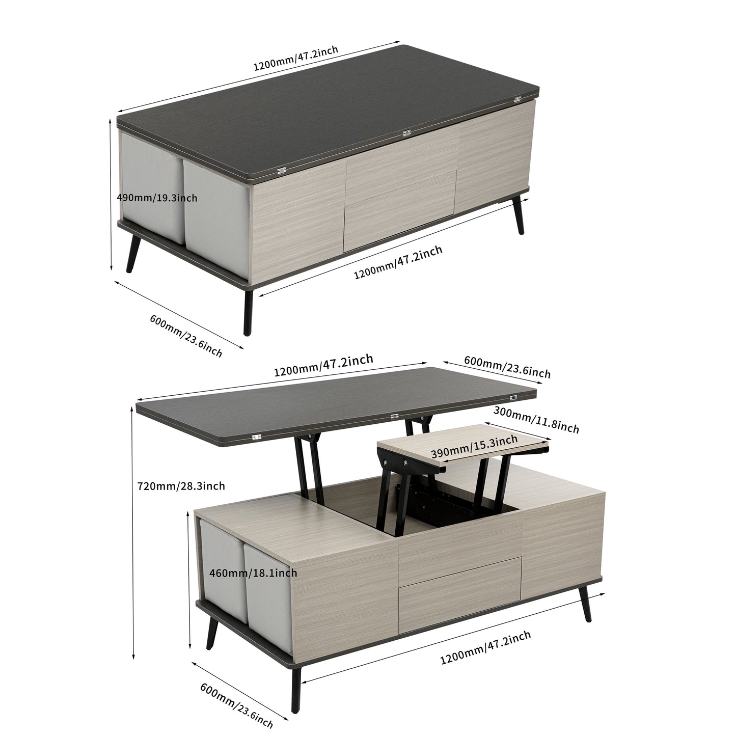 5 Pieces Lift Top Coffee Table Set with Convertible Storage