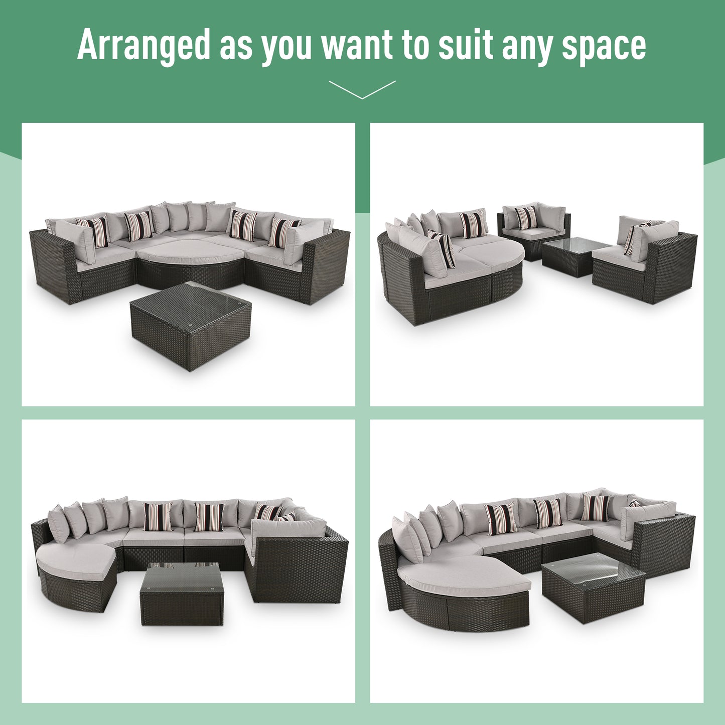 Modern 6-Seater Grey Wicker Patio Furniture Set