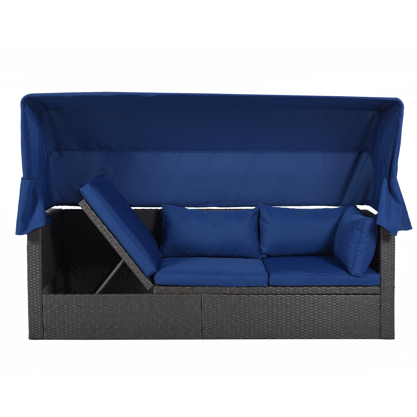 U_Style Outdoor Patio Rectangle Daybed with Retractable Canopy,  Wicker Furniture Sectional Seating with Washable Cushions, Backyard, Porch