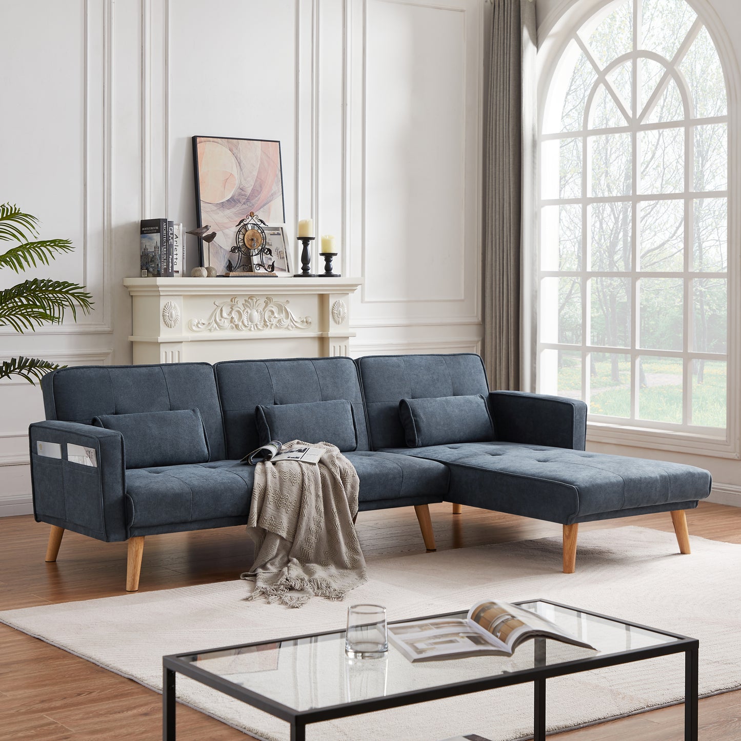 Convertible Sectional Sofa sleeper, Right Facing L-shaped Sofa Counch For Living Room