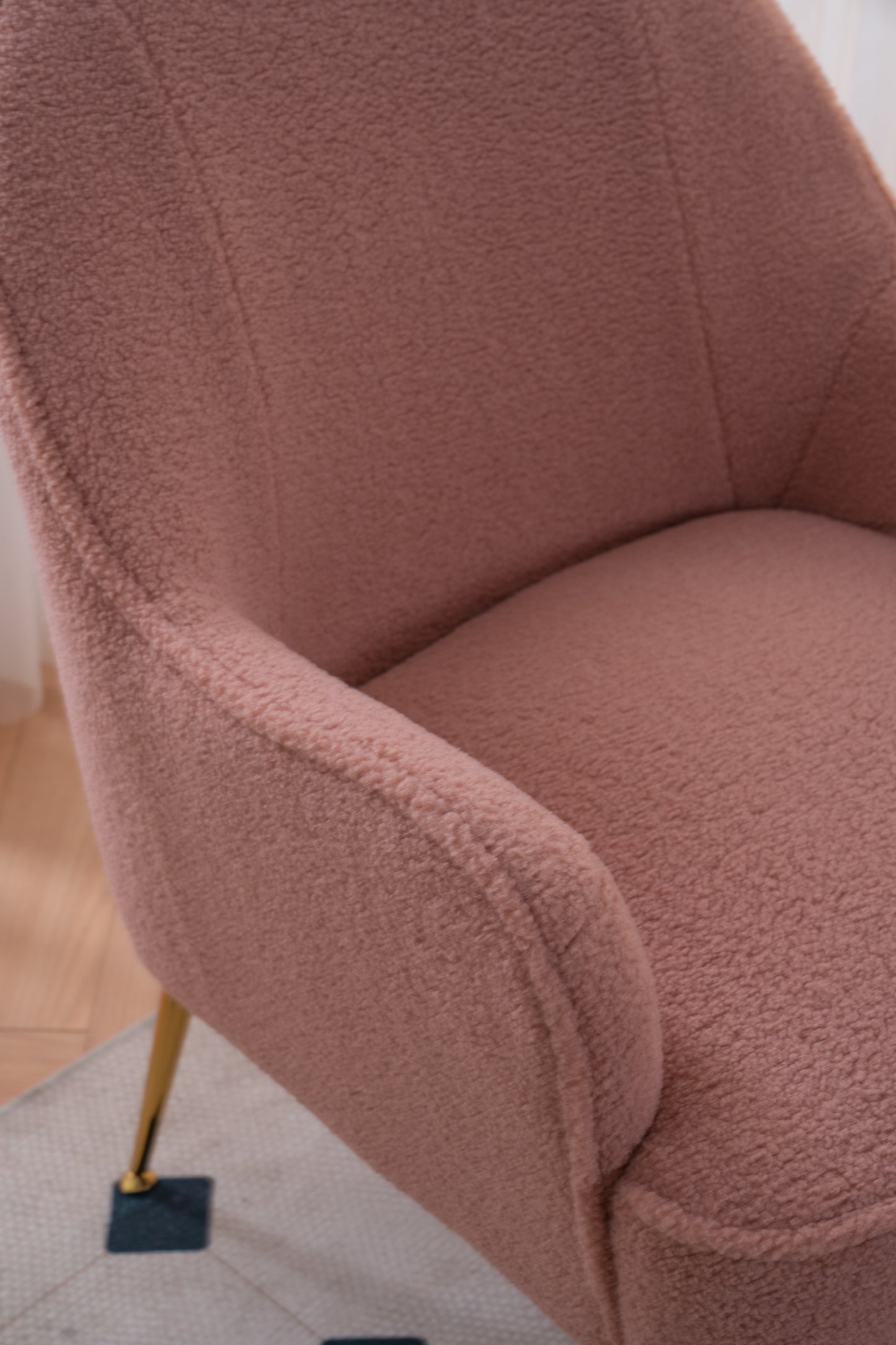 Teddy Fabric Pink Ergonomics Accent Chair