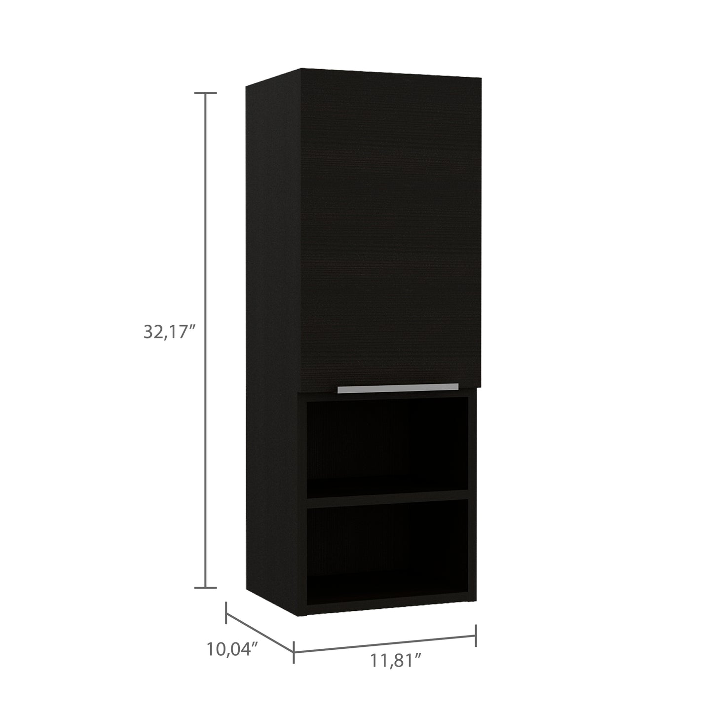 Mila Bathroom Cabinet, Two Interior  Shelves, Two External Shelves, Single Door Cabinet -Black