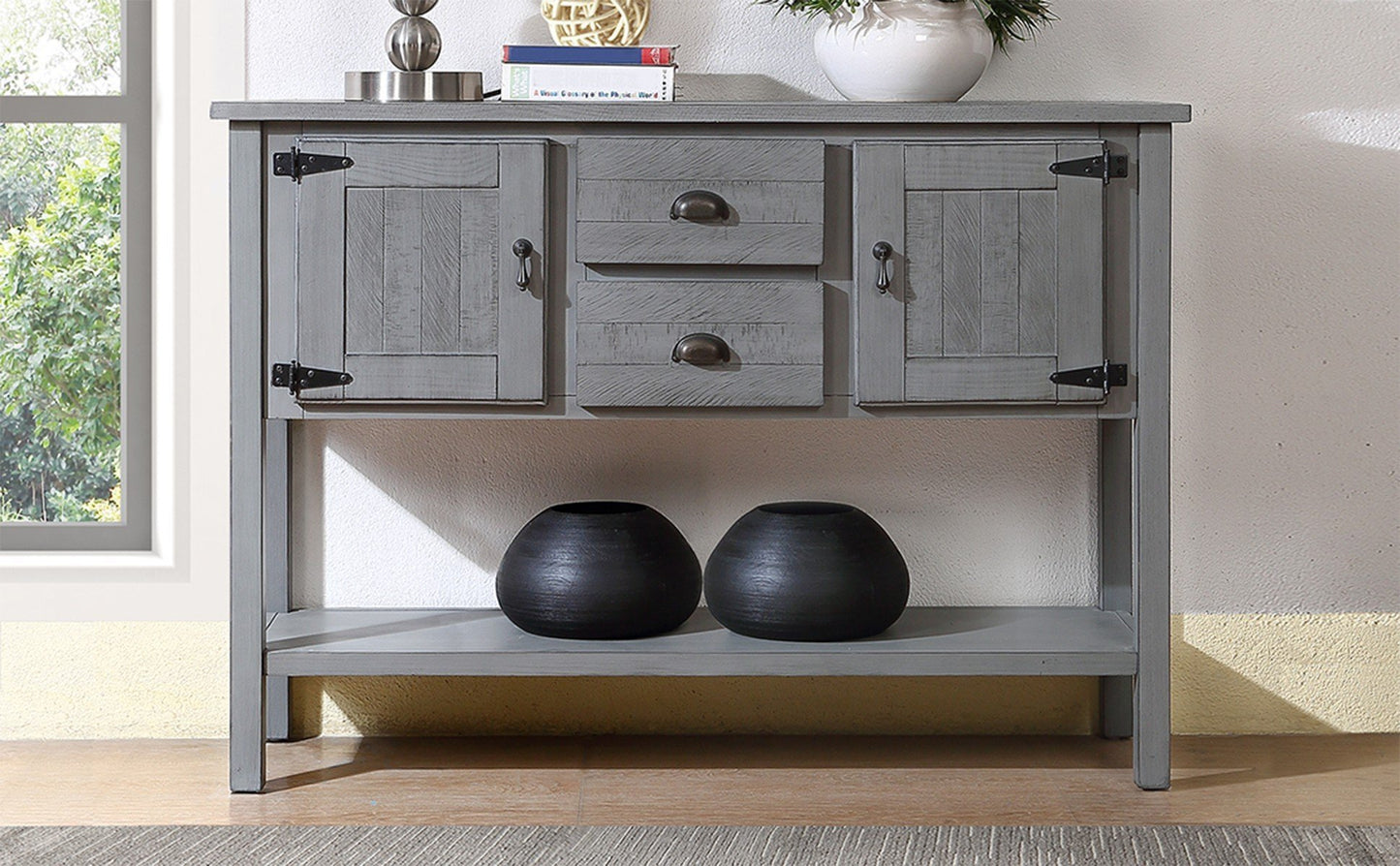 48'' Solid Wood Sideboard Console Table with 2 Drawers and Cabinets