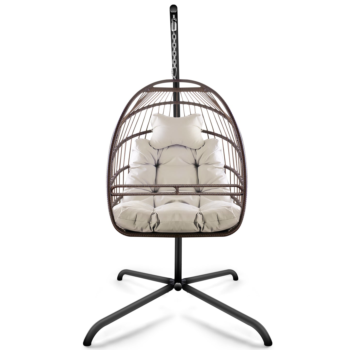 Swing Egg Chair with Stand Indoor Outdoor Wicker Rattan Patio Basket Hanging Chair with C Type bracket , with cushion and pillow,Patio Wicker folding Hanging Chair