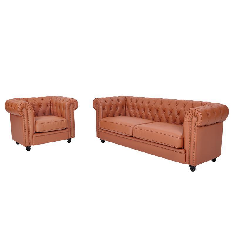 classic sofa 3-seat genuine leather solid wood oak feet