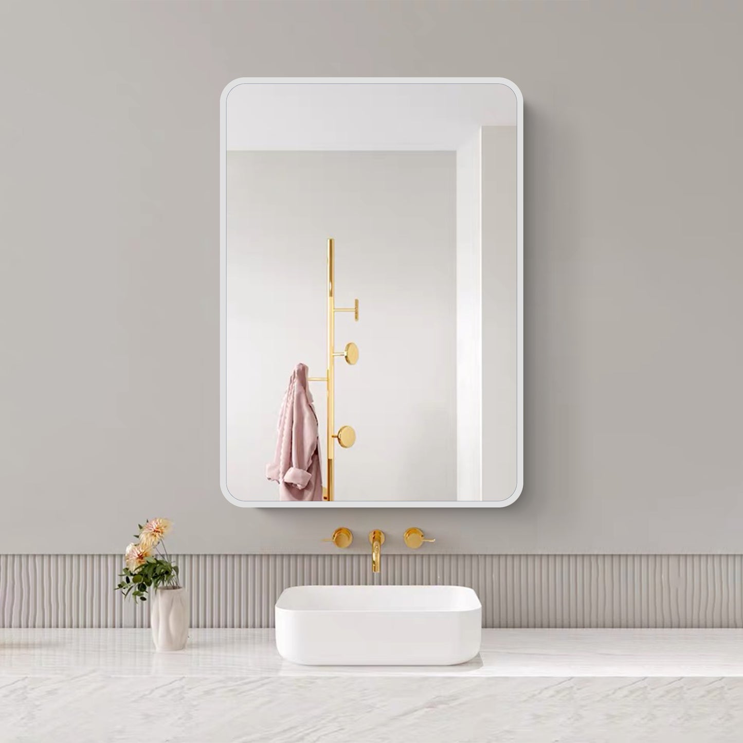 24x32 inch White Metal Framed Wall mount or Recessed Bathroom Medicine Cabinet with Mirror